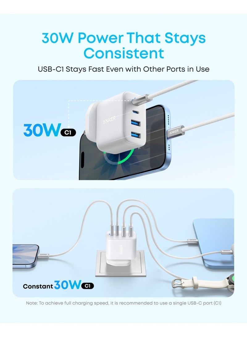 Anker Zolo USB C Charger Block, 4-Port Wall Adapter with 50W Max Output, 2 USB-C and 2 USB-A, Compact and Stable, For iPhone 17/16 Series, iPad, Galaxy, and More (White, Cable Not Included) - Image 4
